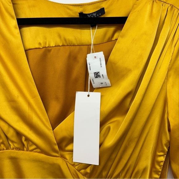 NWT Marie Satin Gold Ruffle Formal Midi Dress - Picture 9 of 10